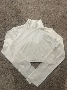 Express White Mock Neck Long-Sleeve Crop Top